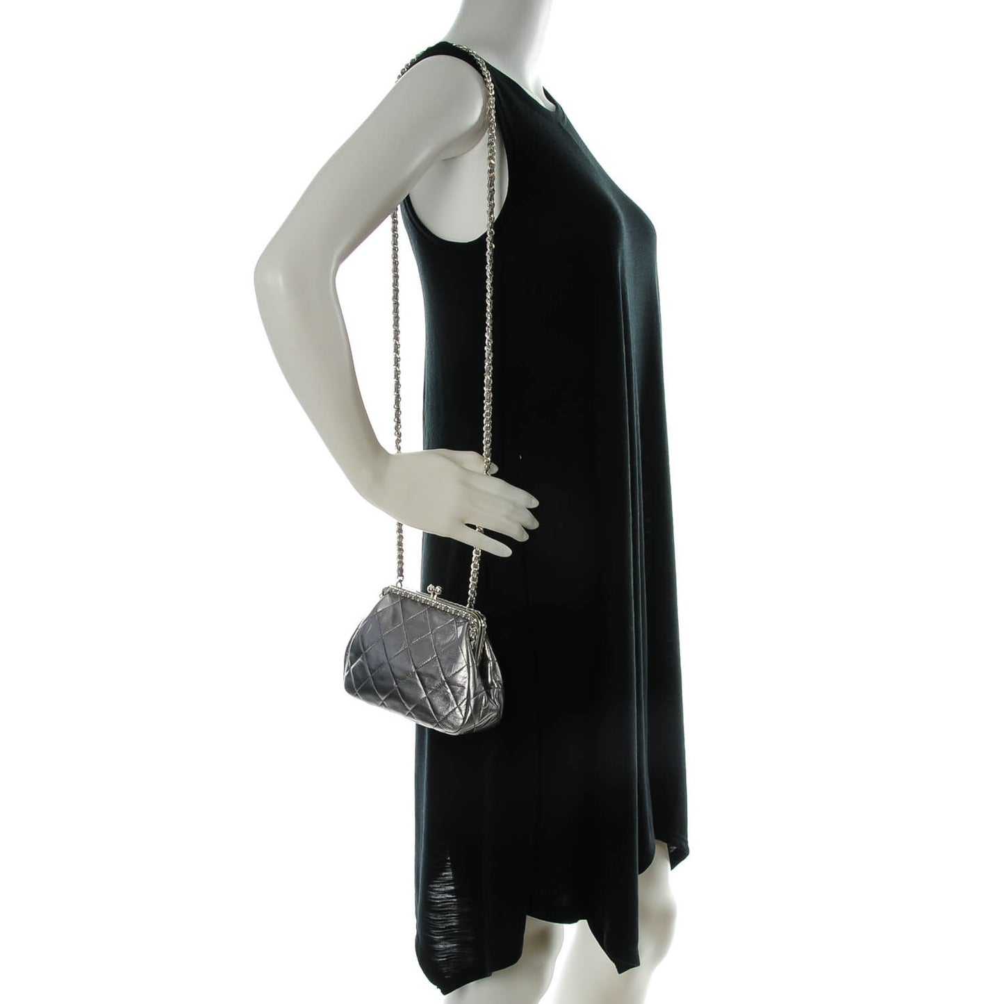 Metallic Lambskin Quilted Mini Kisslock Evening Bag Silver