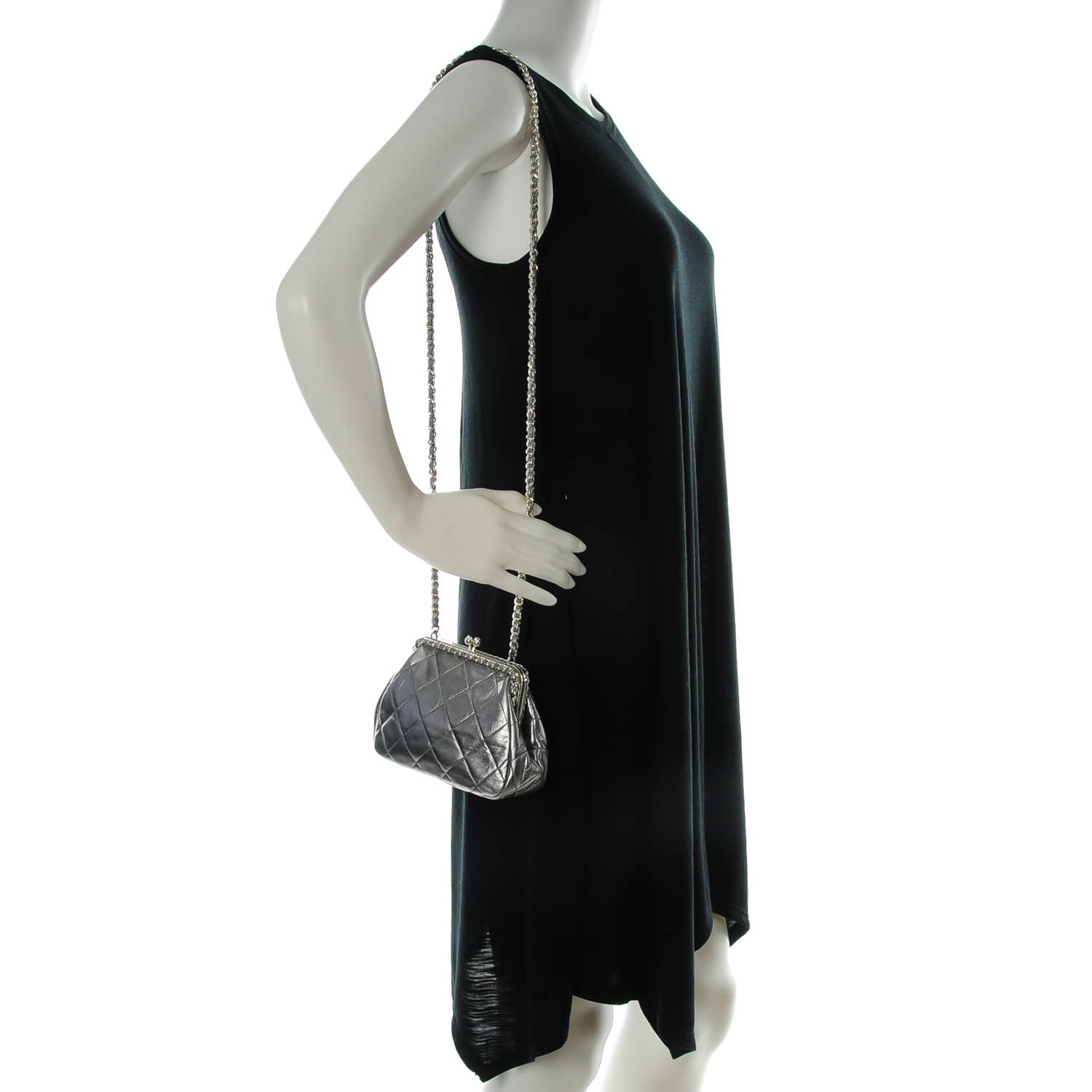 Chanel Metallic Lambskin Quilted Mini Kisslock Evening Bag Silver 2 of 7