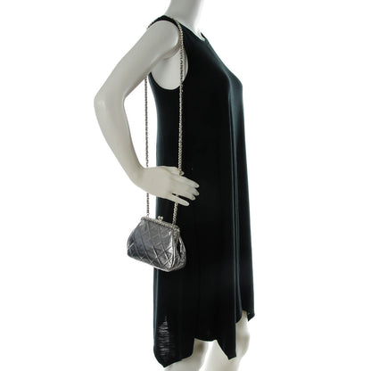 Chanel Metallic Lambskin Quilted Mini Kisslock Evening Bag Silver 2 of 7