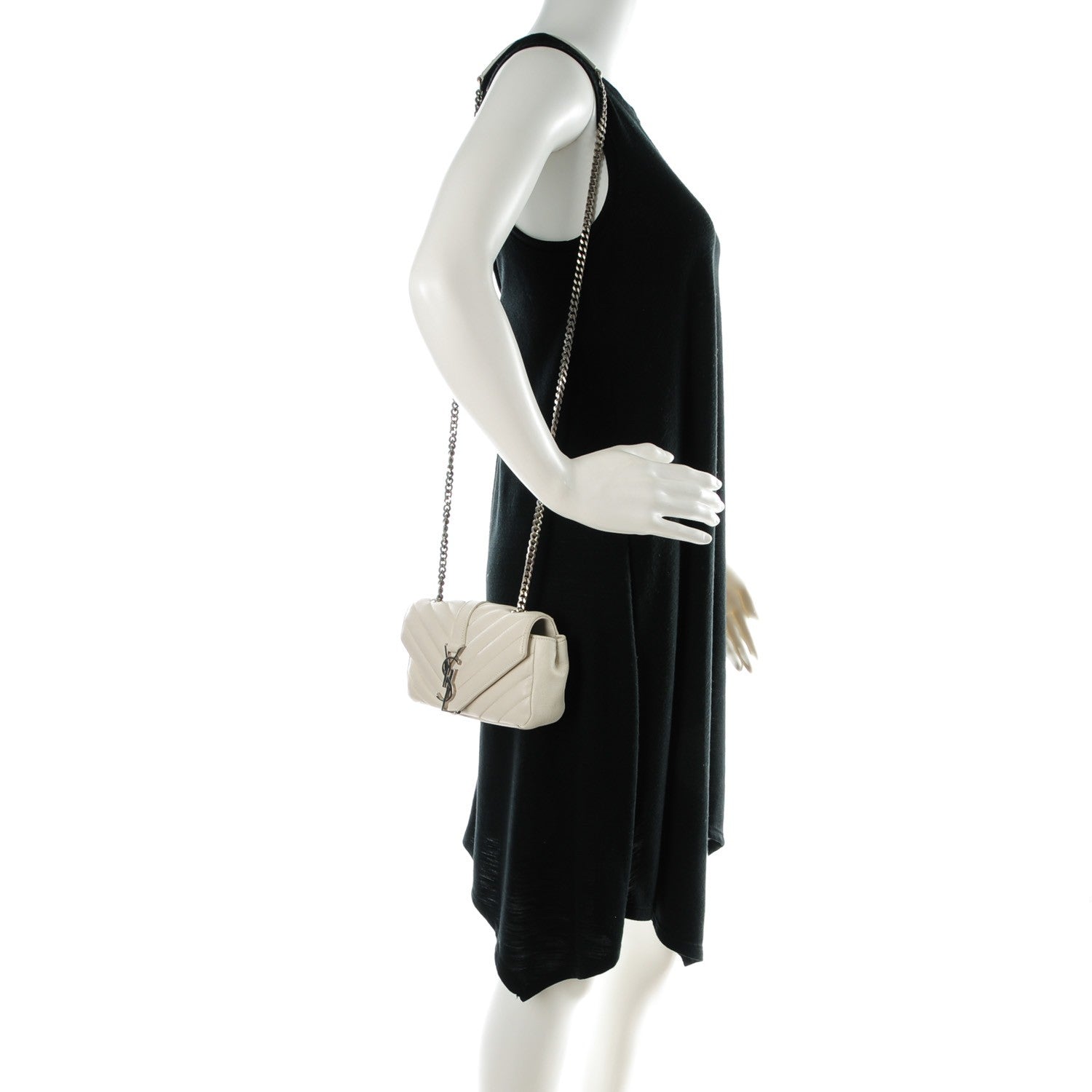 Saint Laurent Calfskin Matelasse Chevron Classic Monogram Baby Chain Bag Dove White 2 of 8