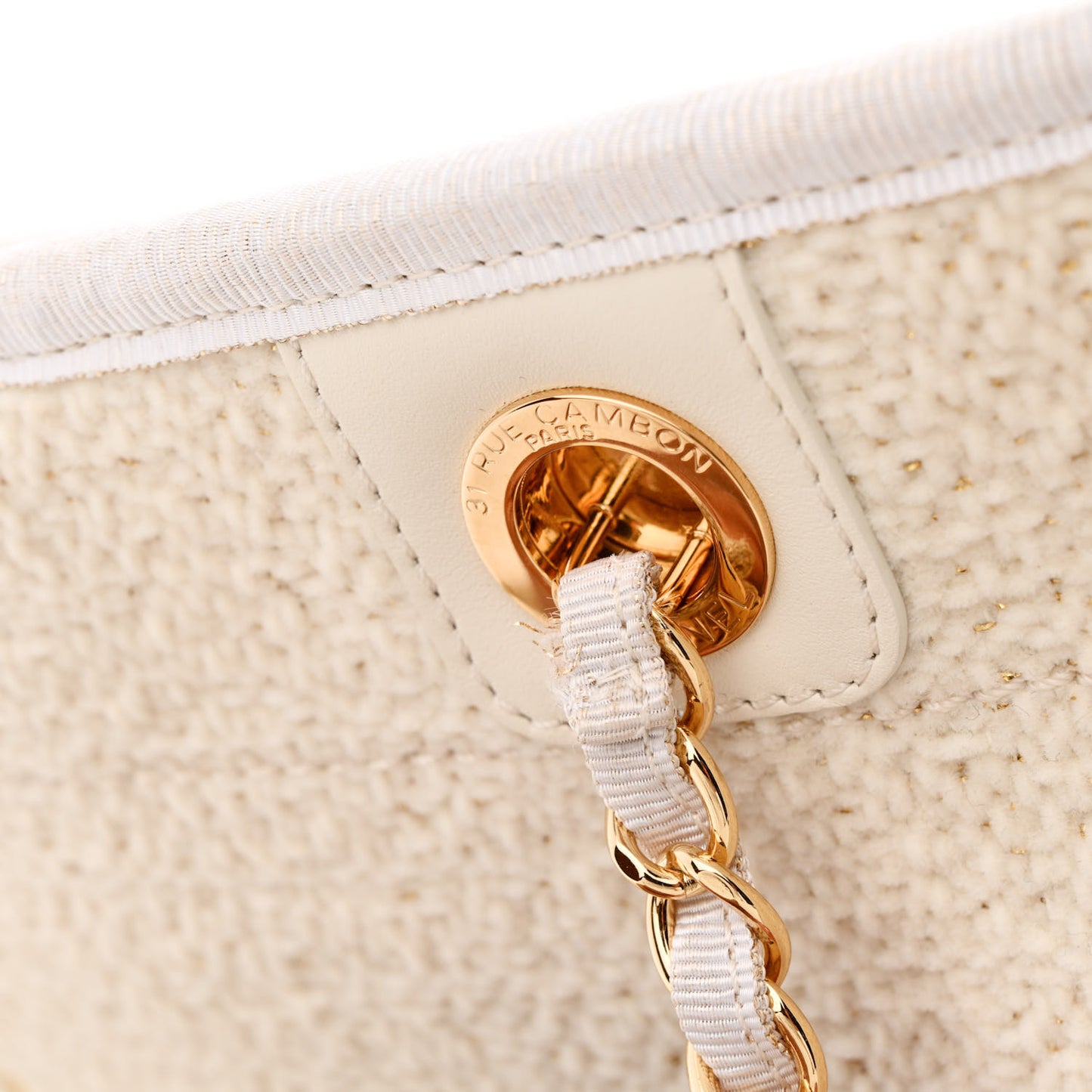 Lurex Boucle Small Deauville Tote Ivory