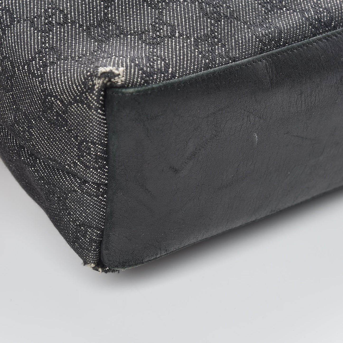 Denim Monogram Bamboo Top Handle Tote Black
