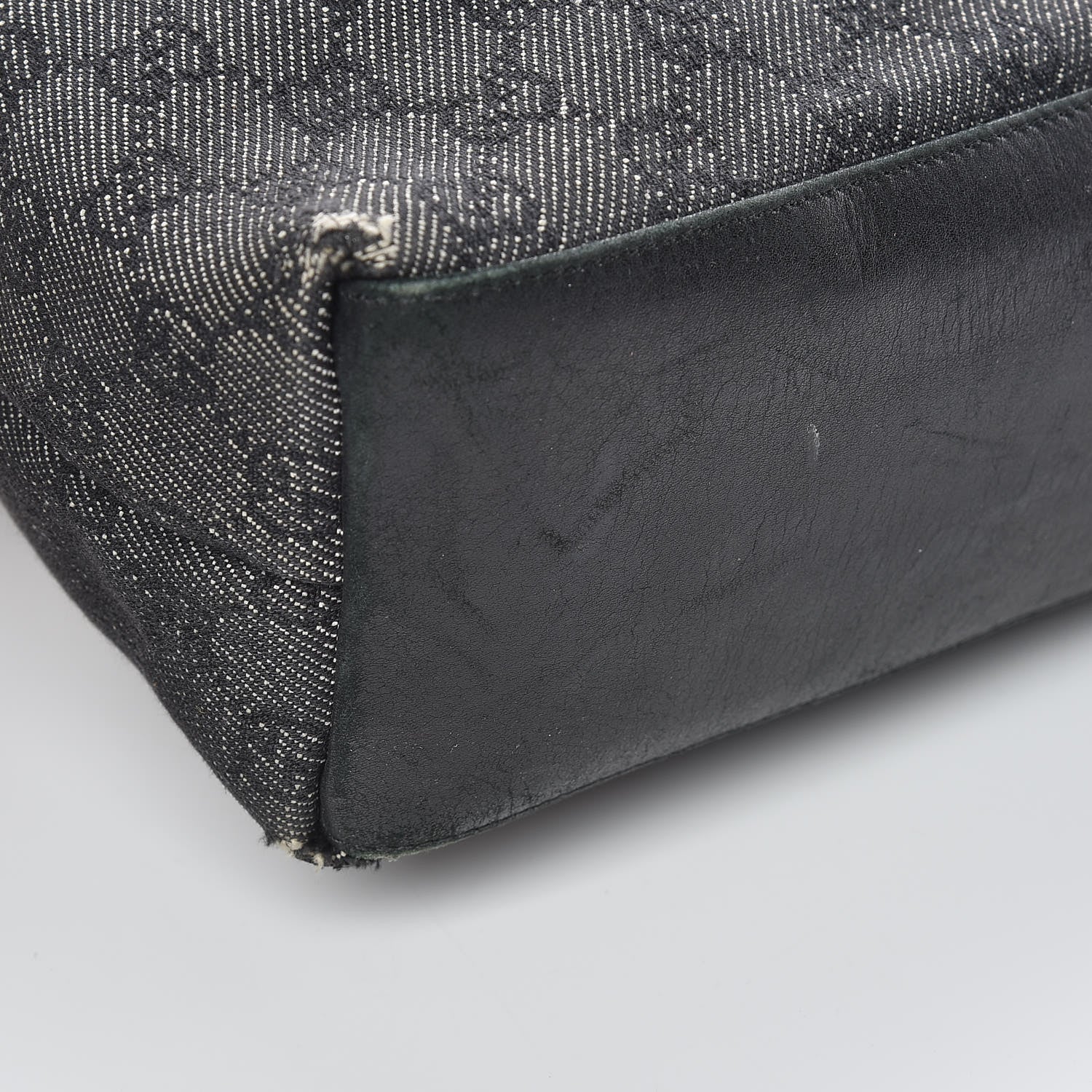 Gucci Denim Monogram Bamboo Top Handle Tote Black 12 of 13