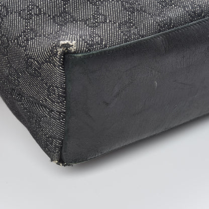 Gucci Denim Monogram Bamboo Top Handle Tote Black 12 of 13