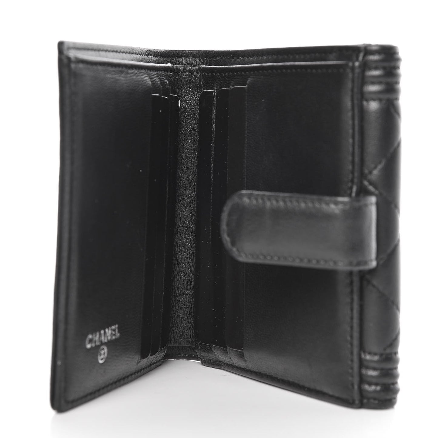 Lambskin Quilted Compact Boy Wallet Black