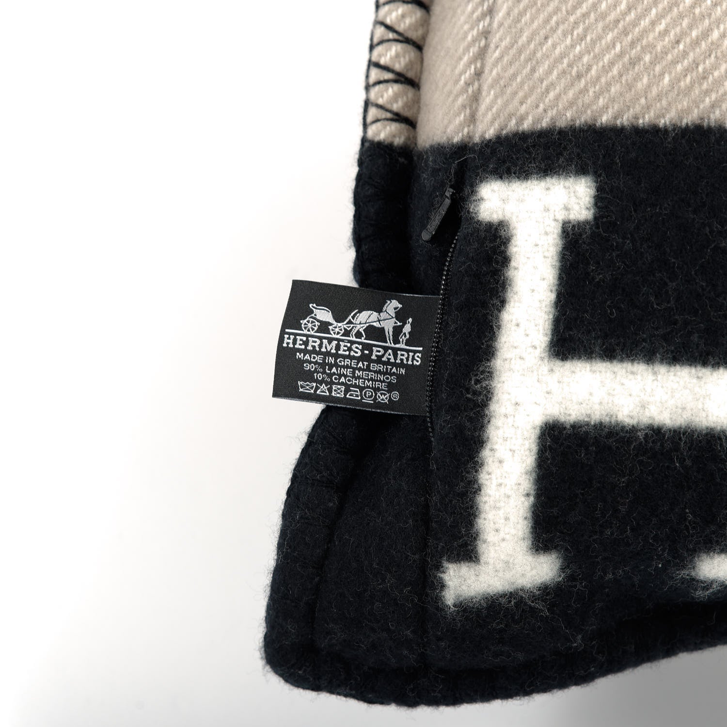 Hermes Wool Cashmere Avalon III Pillow PM Ecru Black 3 of 3