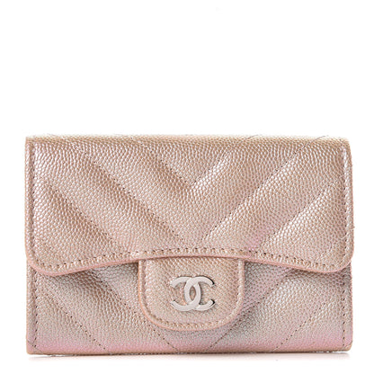 Chanel Metallic Caviar Chevron Quilted Flap Card Holder Light Gold 1 of 9