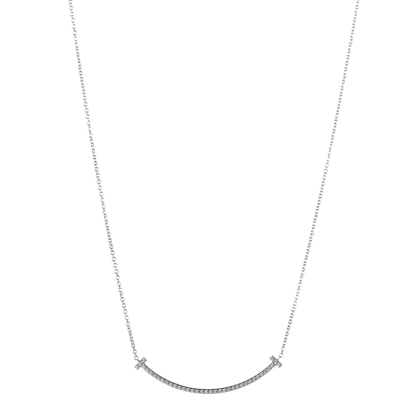 18K White Gold Diamond Small T Smile Pendant Necklace