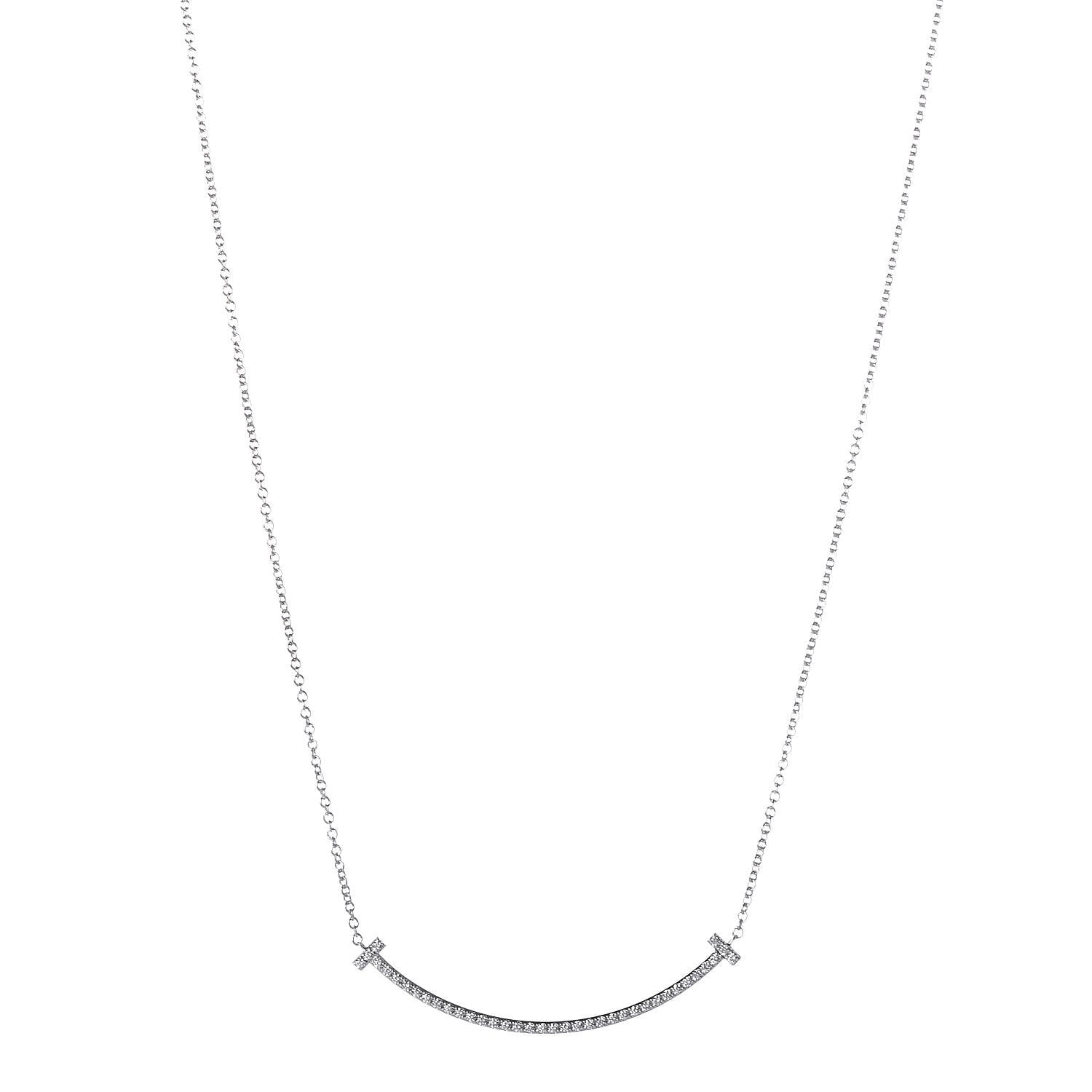 Tiffany 18K White Gold Diamond Small T Smile Pendant Necklace 1 of 7