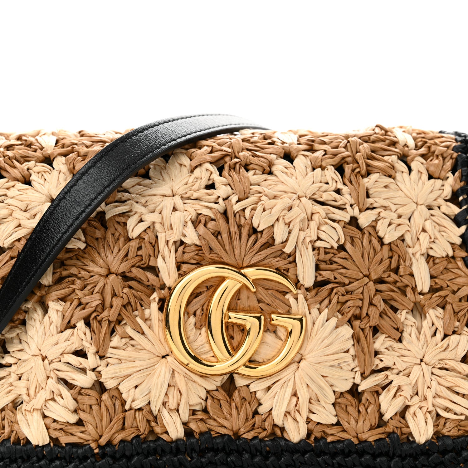 Gucci Raffia Azalea Calfskin Crochet Flower Small GG Marmont Shoulder Bag Natural Ecru Black 8 of 12
