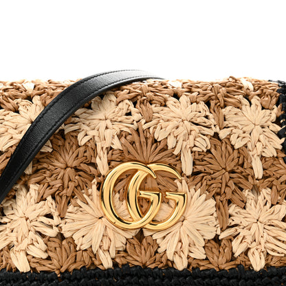 Gucci Raffia Azalea Calfskin Crochet Flower Small GG Marmont Shoulder Bag Natural Ecru Black 8 of 12
