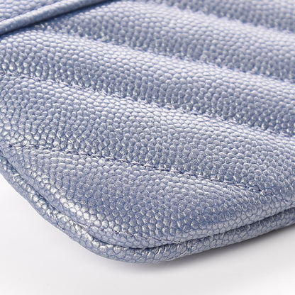 Chanel Metallic Caviar Chevron Quilted Small Vintage Mademoiselle Cosmetic Case Blue 5 of 10