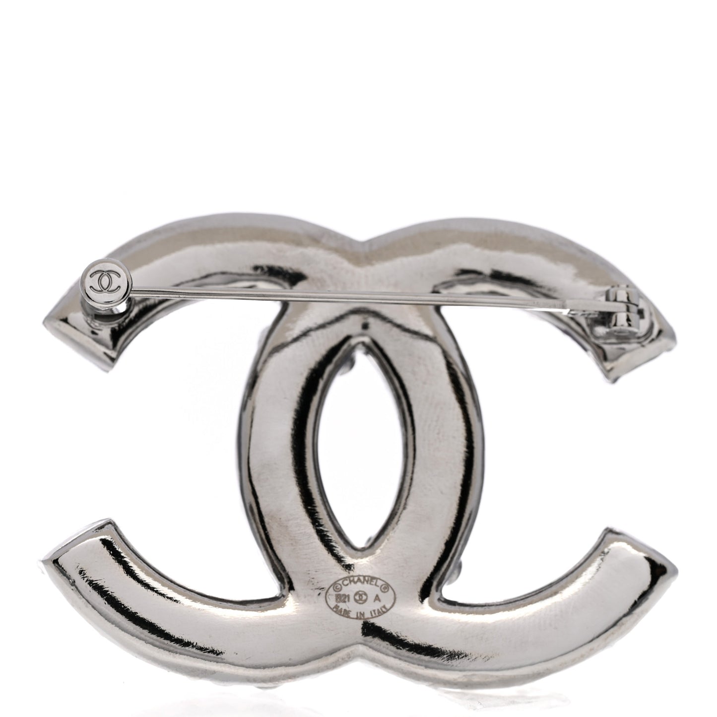 Pearl Crystal CC Brooch Silver