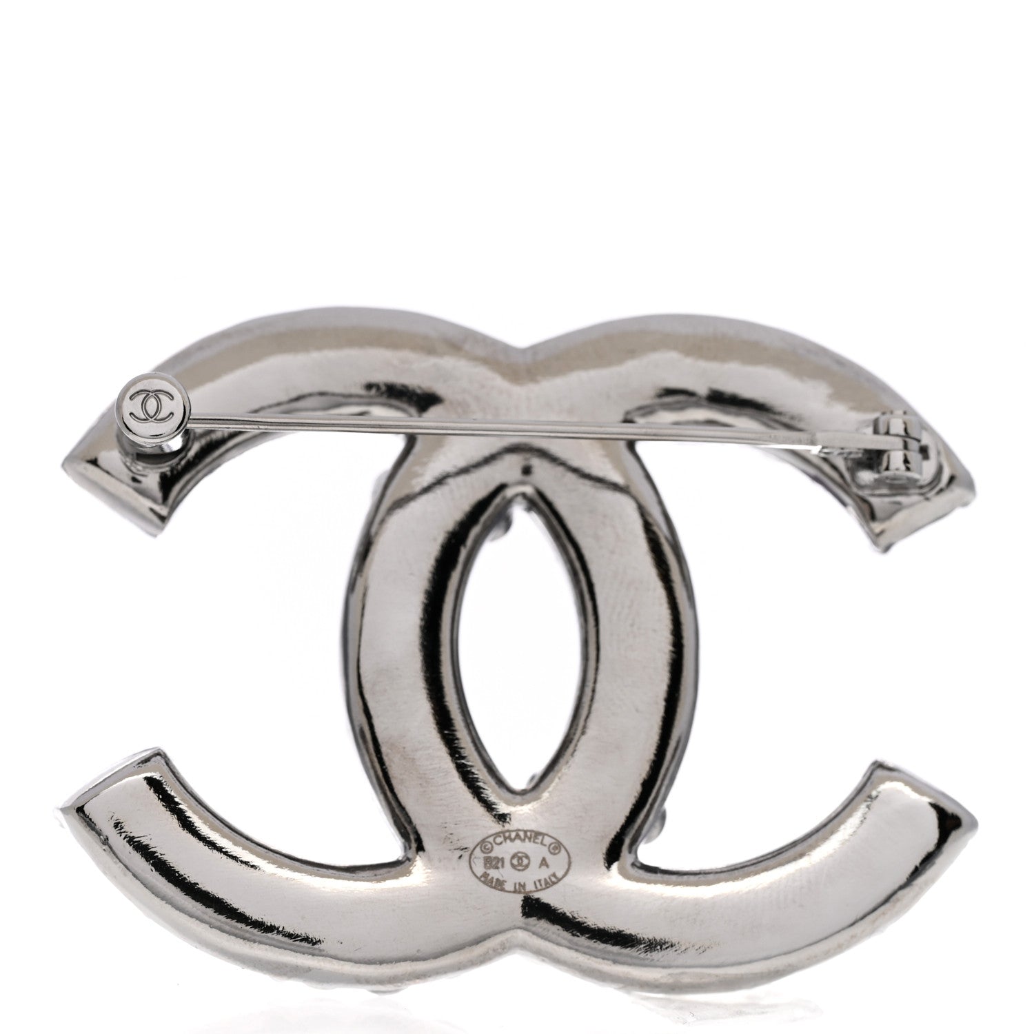 Chanel Pearl Crystal CC Brooch Silver 3 of 4