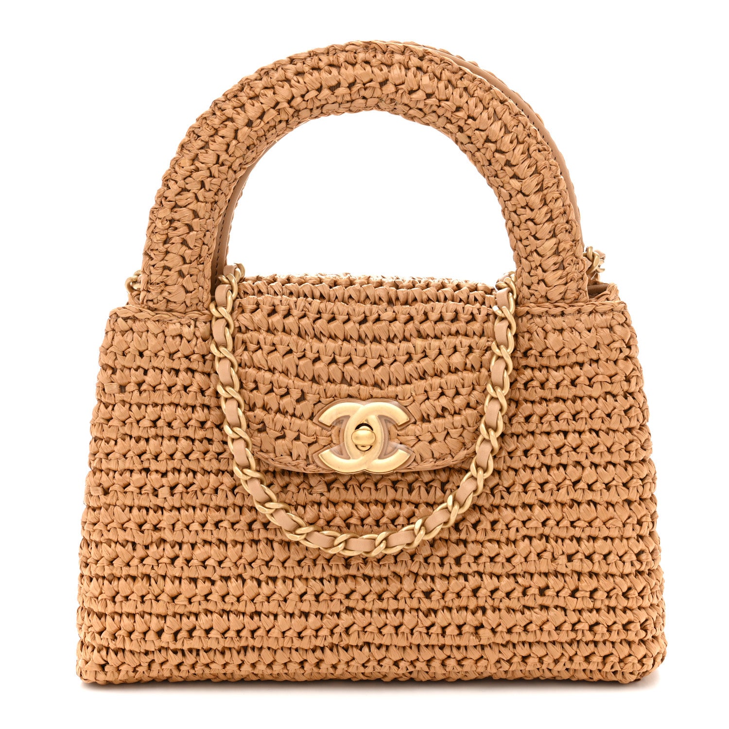 Chanel Braided Raffia Nano Kelly Flap Bag Dark Beige 1 of 11