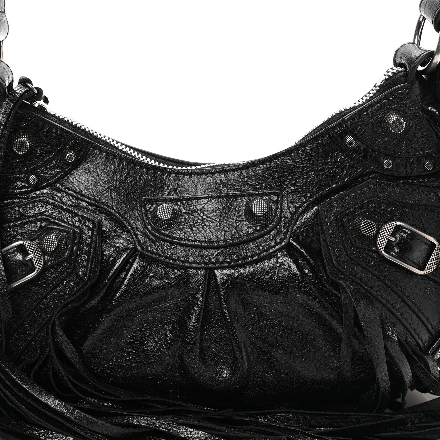 Balenciaga Agneau Arena Le Cagole Fringe Shoulder Bag XS Black 9 of 11