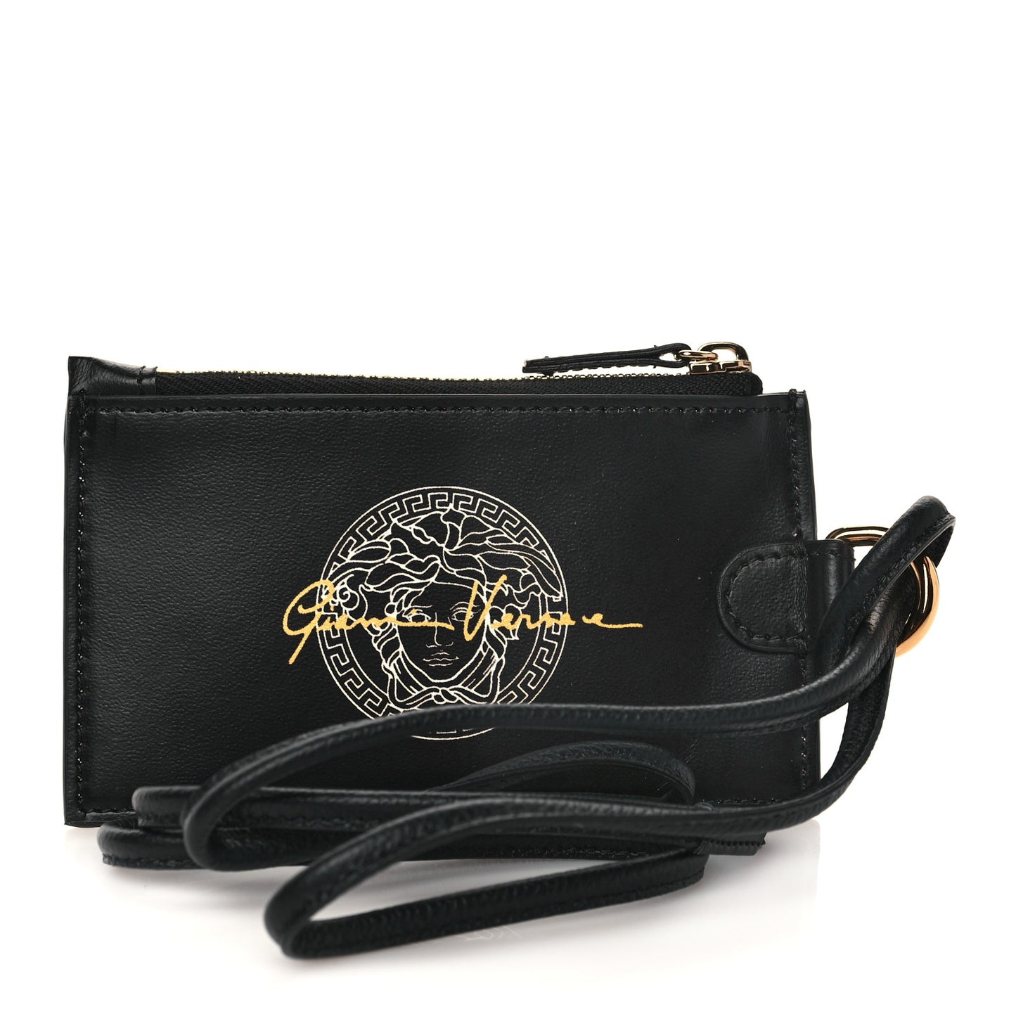 Calfskin Logo Medusa Lanyard Wallet Black