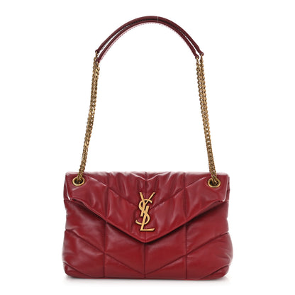 Saint Laurent Lambskin Quilted Small Loulou Puffer Monogram Chain Satchel Red 1 of 10