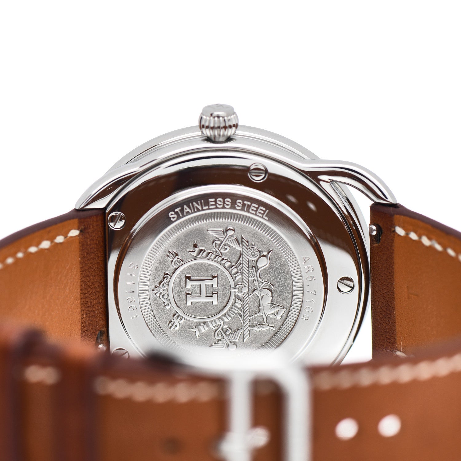 Hermes Stainless Steel Barenia 38mm Arceau Quartz Watch Fauve 4 of 5