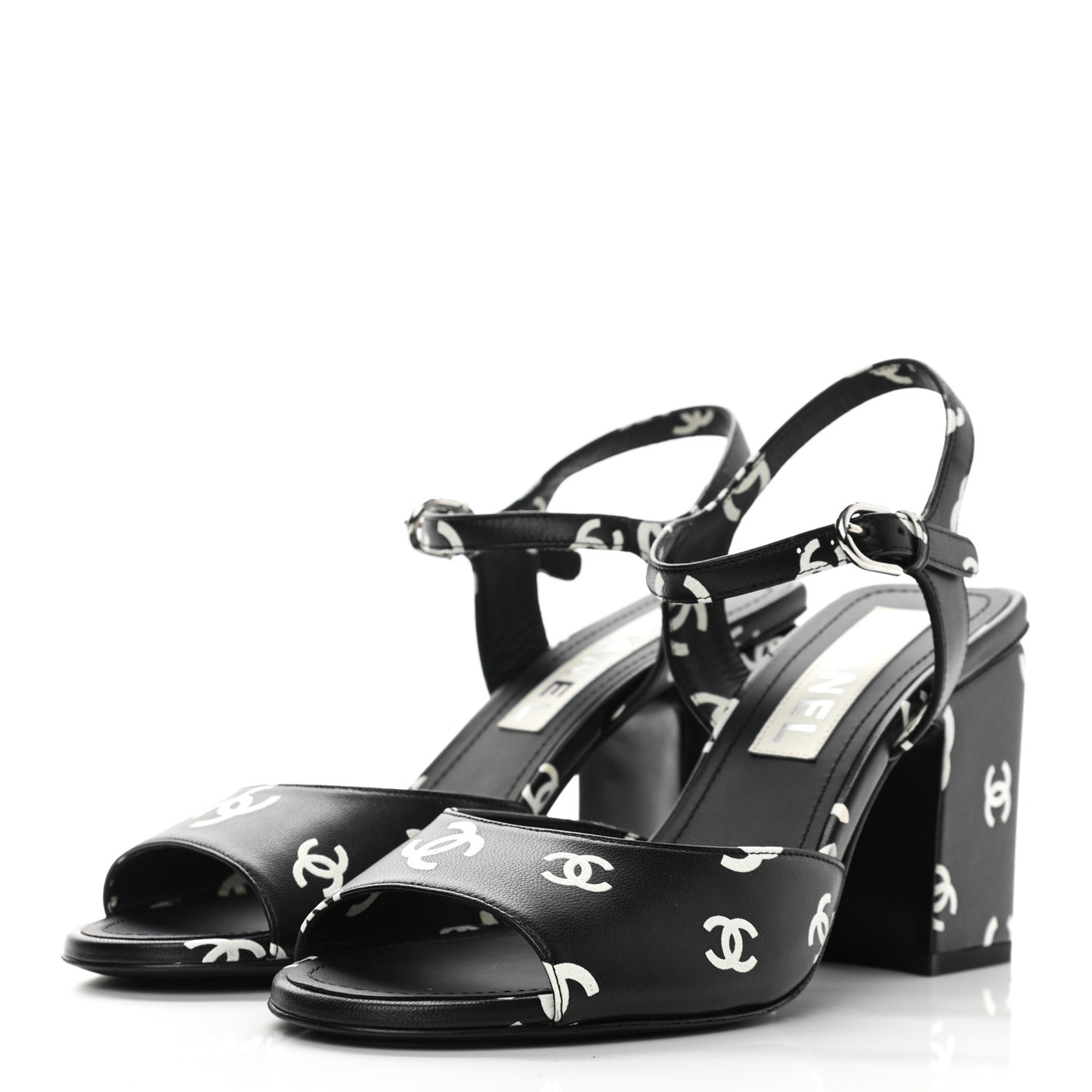 Lambskin Printed CC Sandals 37.5 Black White