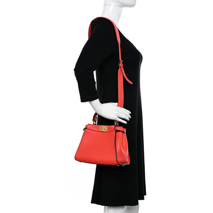 Fendi Vitello Seta Suede FF Mini Peekaboo Iconic Satchel Tulipano Miele Moro 2 of 10