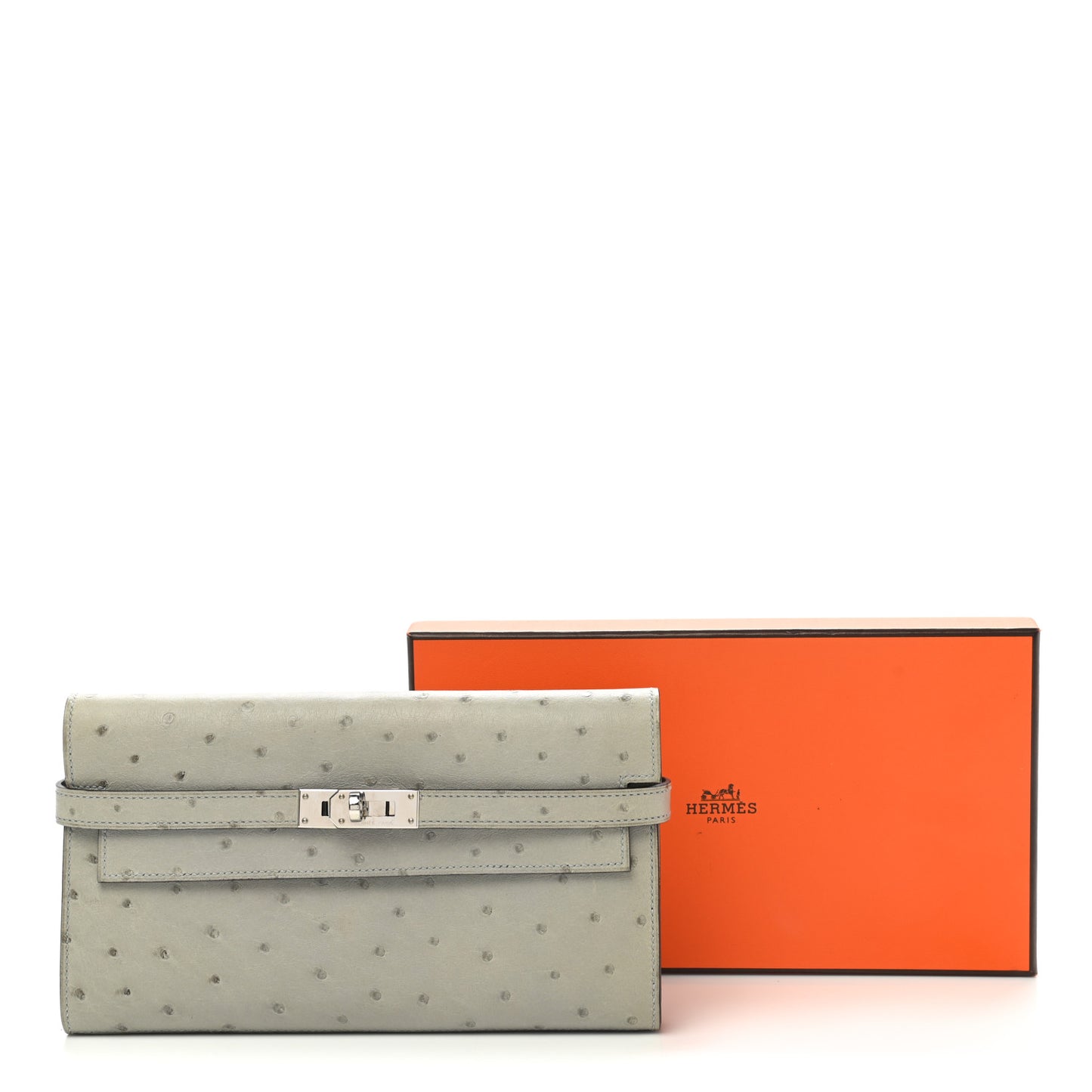 Ostrich Kelly Longue Wallet Bleu Glacier