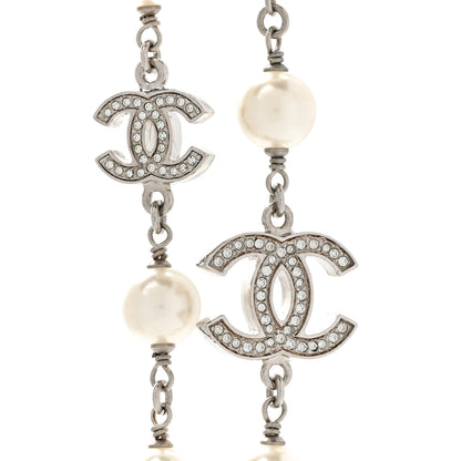 Chanel Graduated Pearl Crystal CC Long Necklace Silver 4 of 8