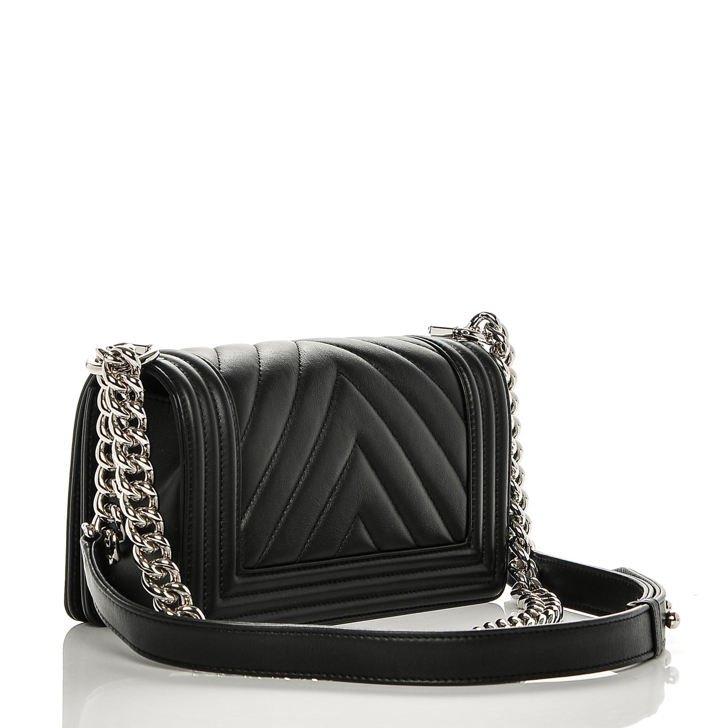 Calfskin Chevron Quilted Small Boy Flap Black