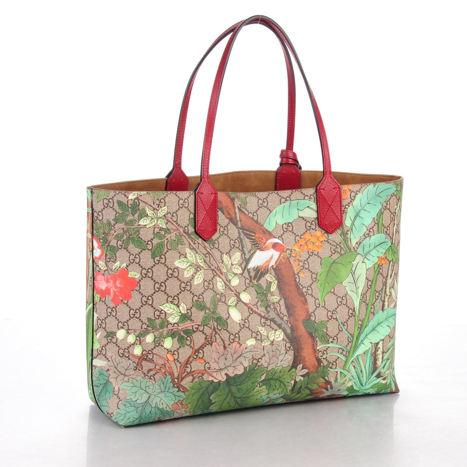 Gucci GG Supreme Monogram Tian Medium Shopping Tote Beige Multicolor Red 3 of 7