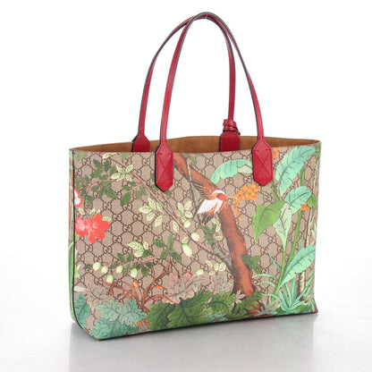 Gucci GG Supreme Monogram Tian Medium Shopping Tote Beige Multicolor Red 3 of 7