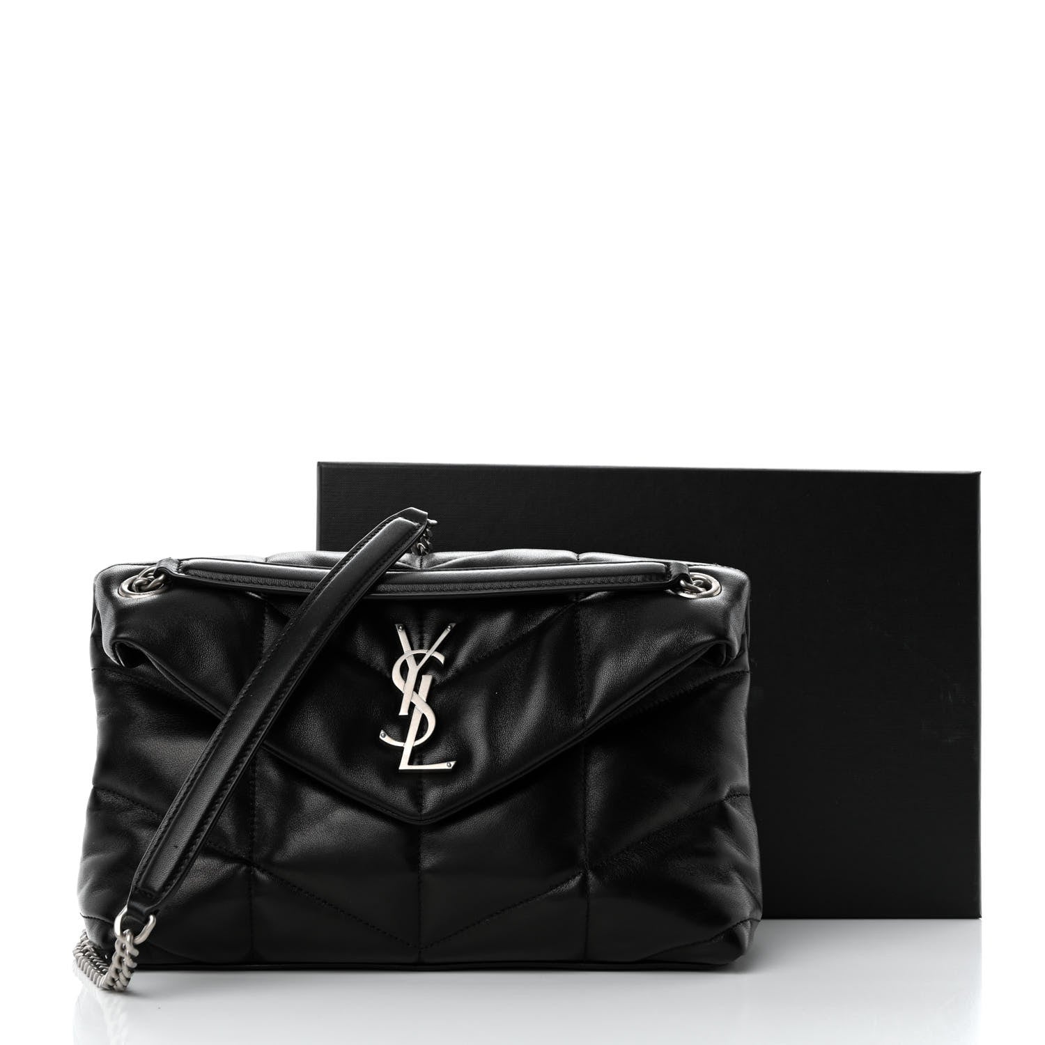 Saint Laurent Lambskin Quilted Small Loulou Puffer Monogram Chain Satchel Black 11 of 11