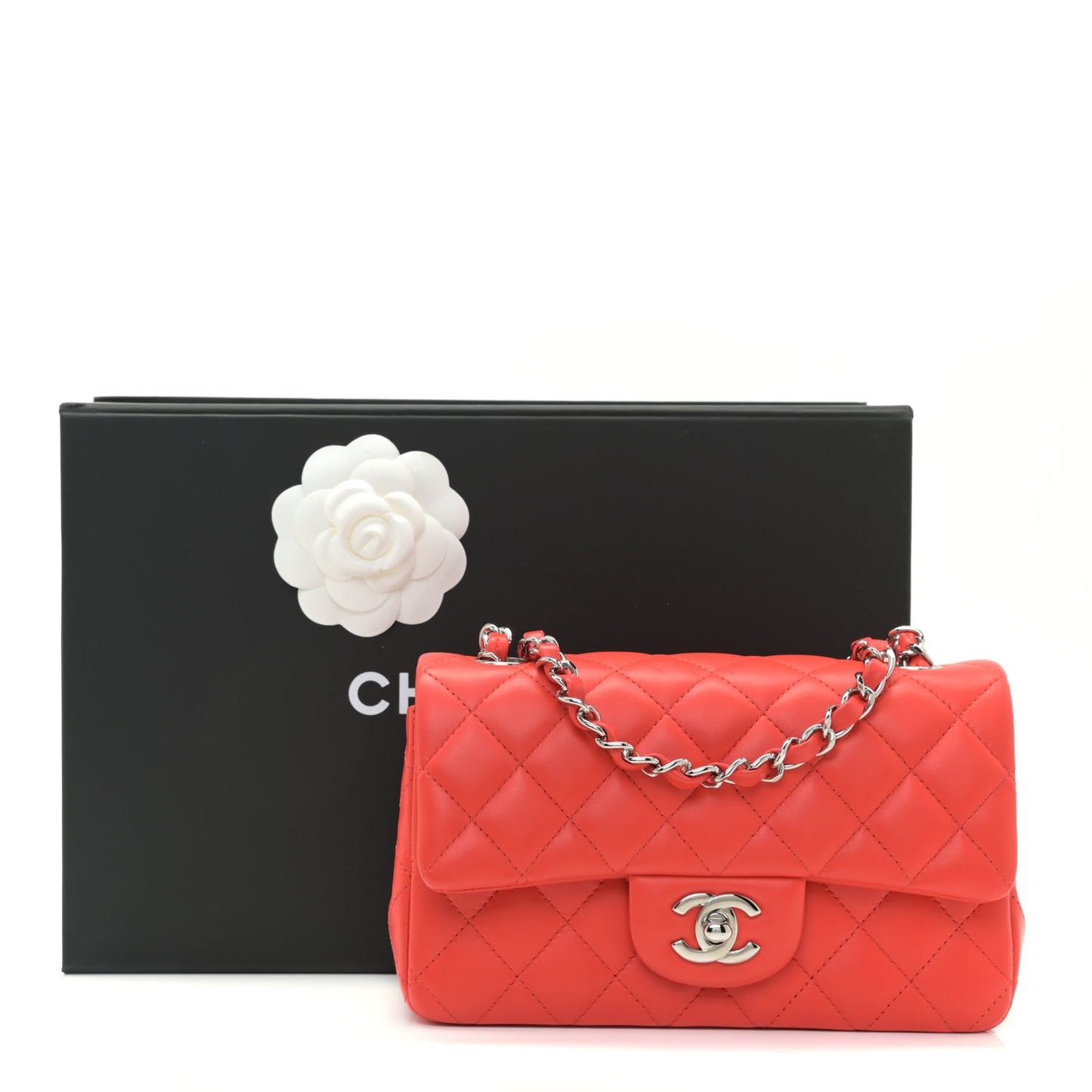 Lambskin Quilted Mini Rectangular Flap Red