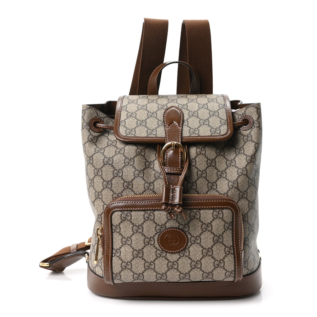 Gucci GG Supreme Monogram Azalea Calfskin Retro Interlocking G Buckle Backpack Beige Ebony Brown Sugar 1 of 11