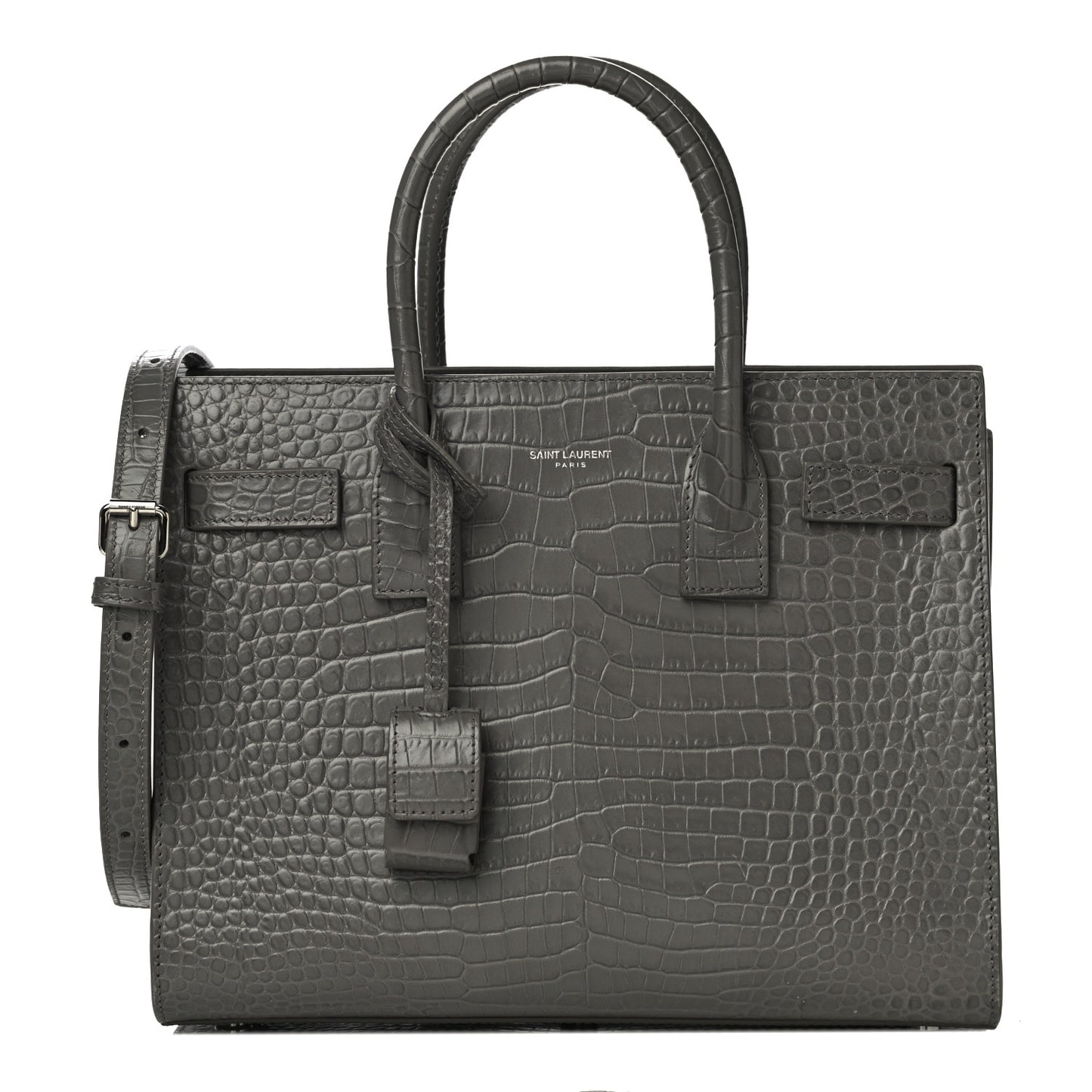 Calfskin Crocodile Embossed Baby Sac De Jour Fog