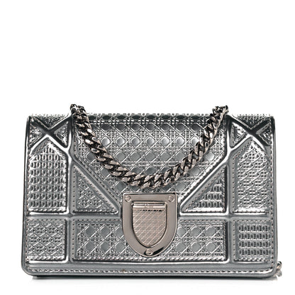 Christian Dior Metallic Patent Micro-Cannage Baby Diorama Flap Bag Silver 1 of 8