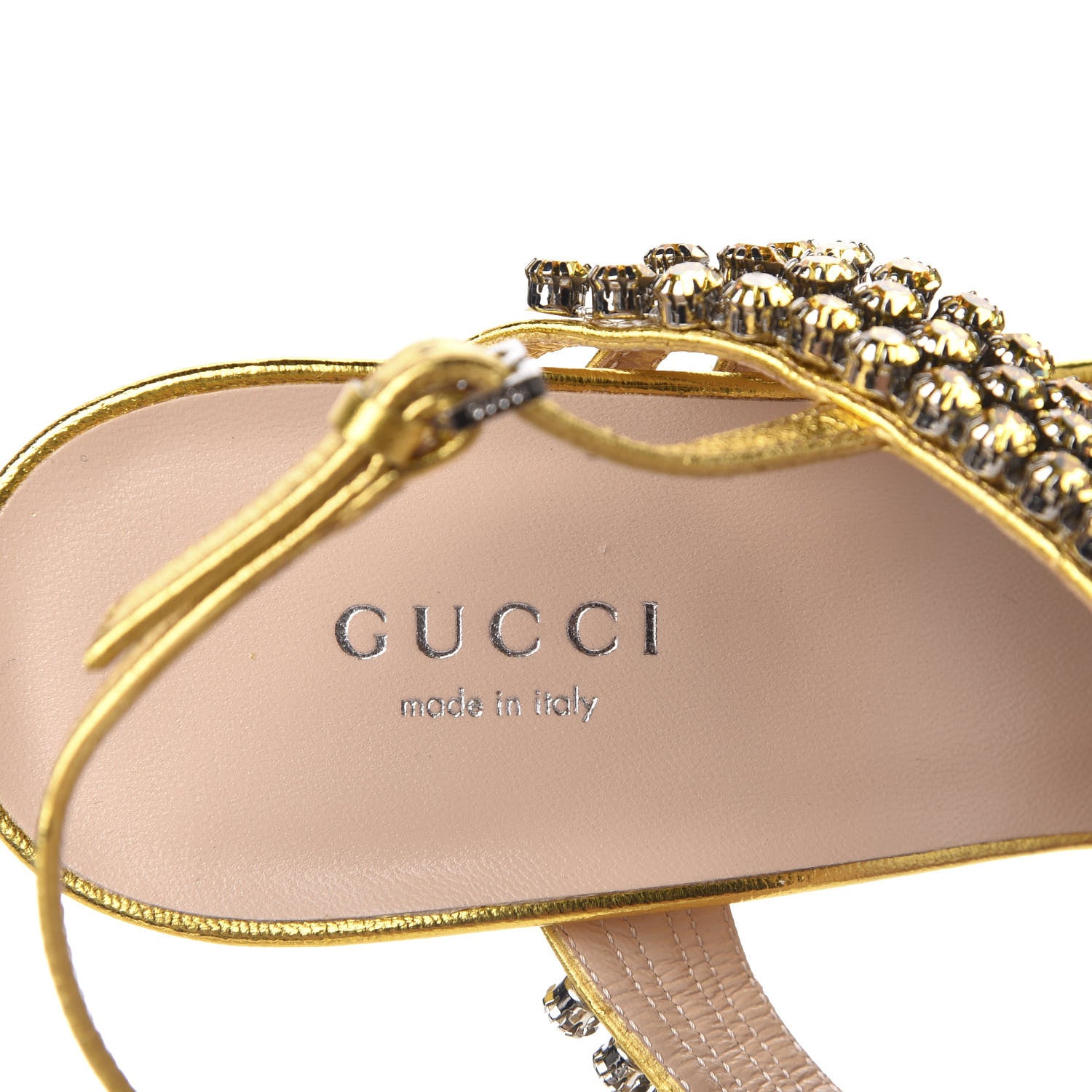 Gucci Nappa Silk Crystal Bertie High Heel Sandals 39 Gold 7 of 7