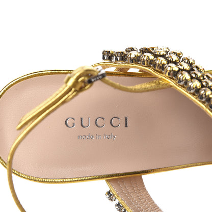 Gucci Nappa Silk Crystal Bertie High Heel Sandals 39 Gold 7 of 7