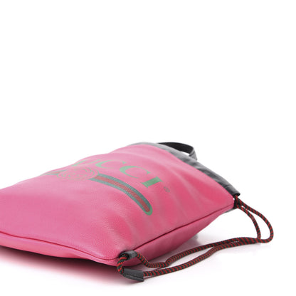 Gucci Grained Calfskin Logo Drawstring Backpack Box Pink Green Black 8 of 12