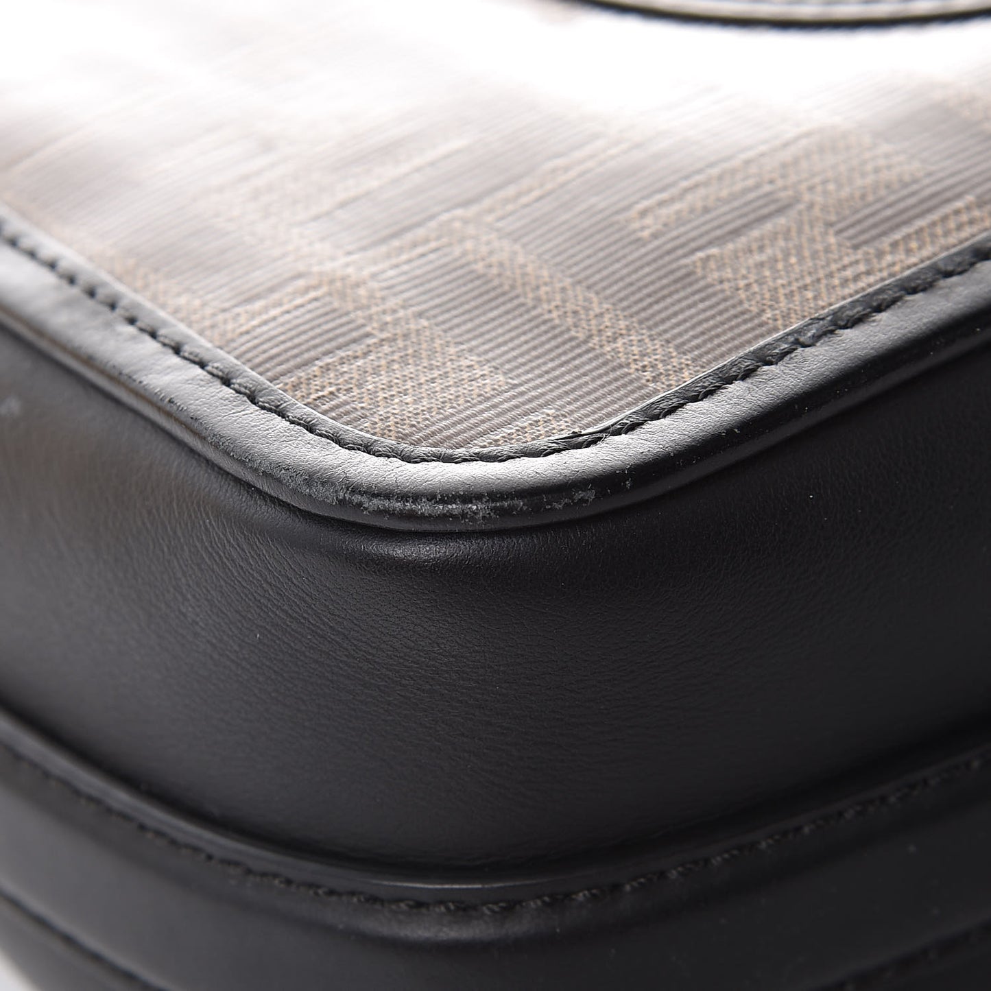 Glazed Fabric Vitello Century F is Fendi FF 1974 Stamp Patch Camera Case Mogano Panna Black