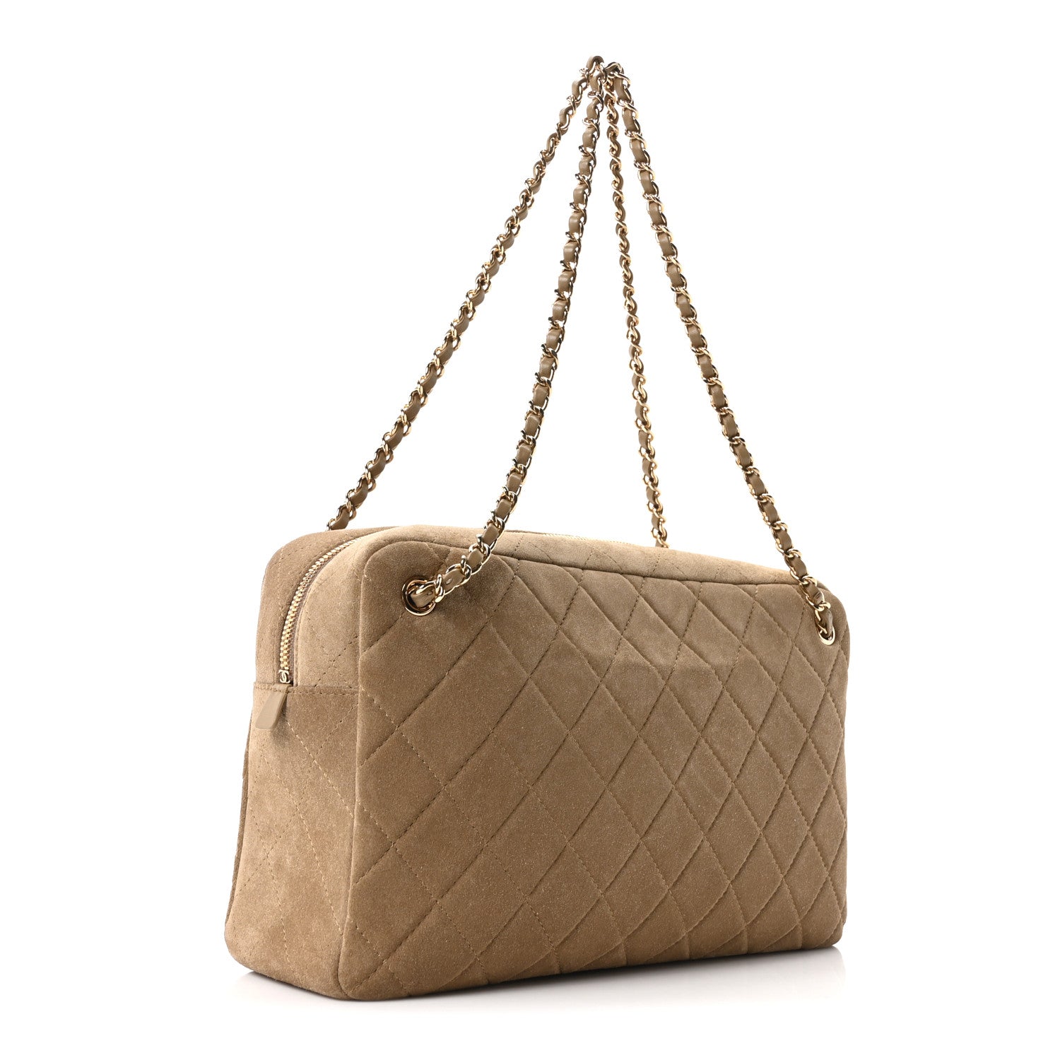 Chanel Suede Calfskin Maxi Camera Case Dark Beige 3 of 11