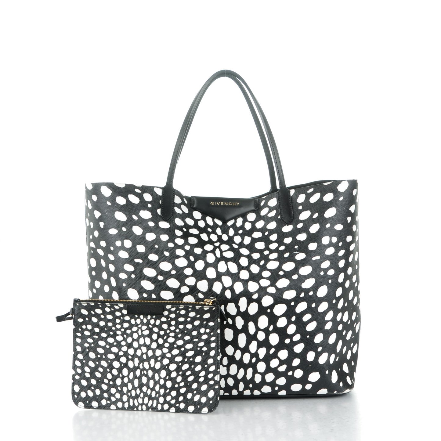 Coated Canvas Dots Print Large Antigona Tote Black White