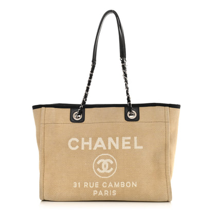 Chanel Canvas Small Deauville Tote Beige Black 1 of 11