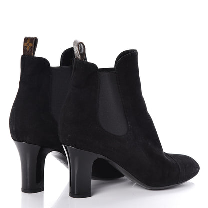 Louis Vuitton Suede Monogram Uniformes Cap Toe Chelsea 75mm Ankle Boots 39 Black 4 of 7