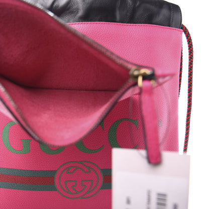 Gucci Grained Calfskin Logo Drawstring Backpack Box Pink Green Black 6 of 12