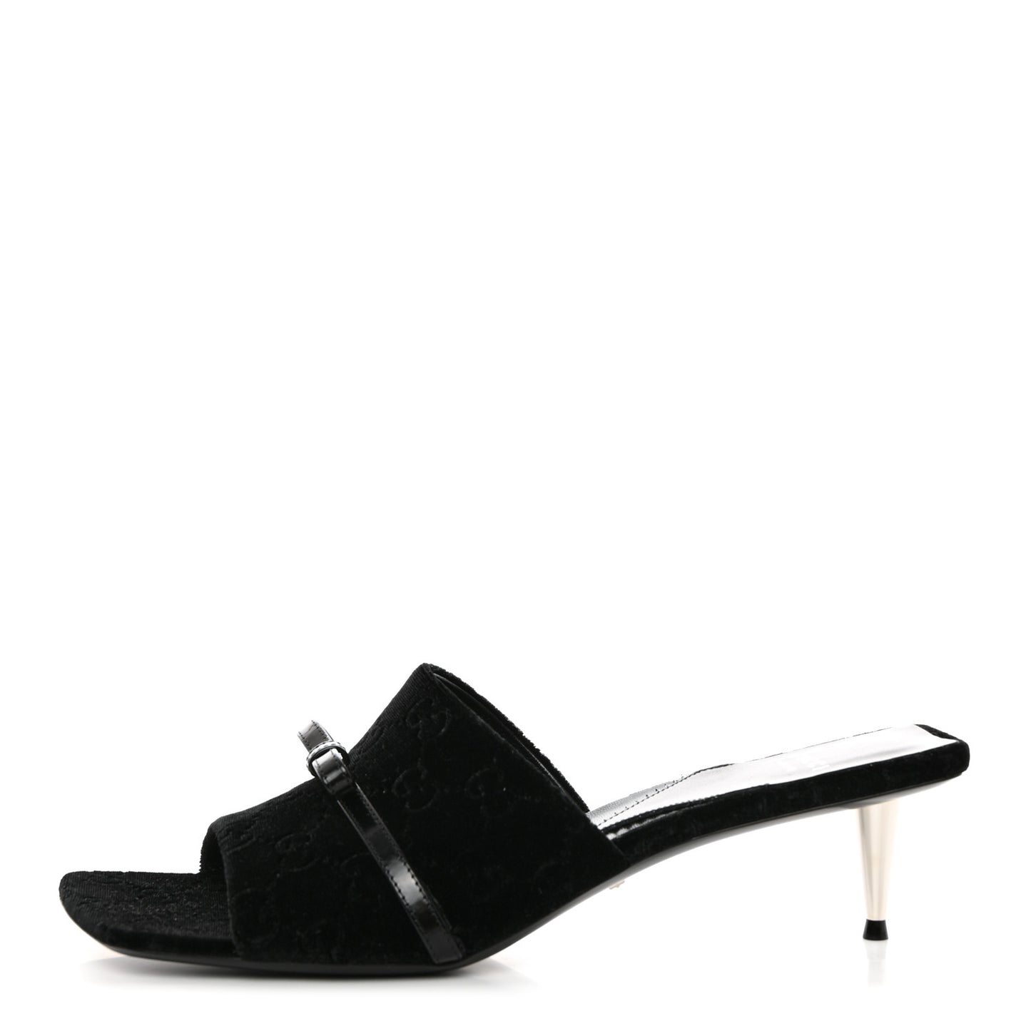 New Velvet Ashmir Regent Calfskin GG Monogram Square Toe Bow 45mm Slide Sandals 40.5 Black