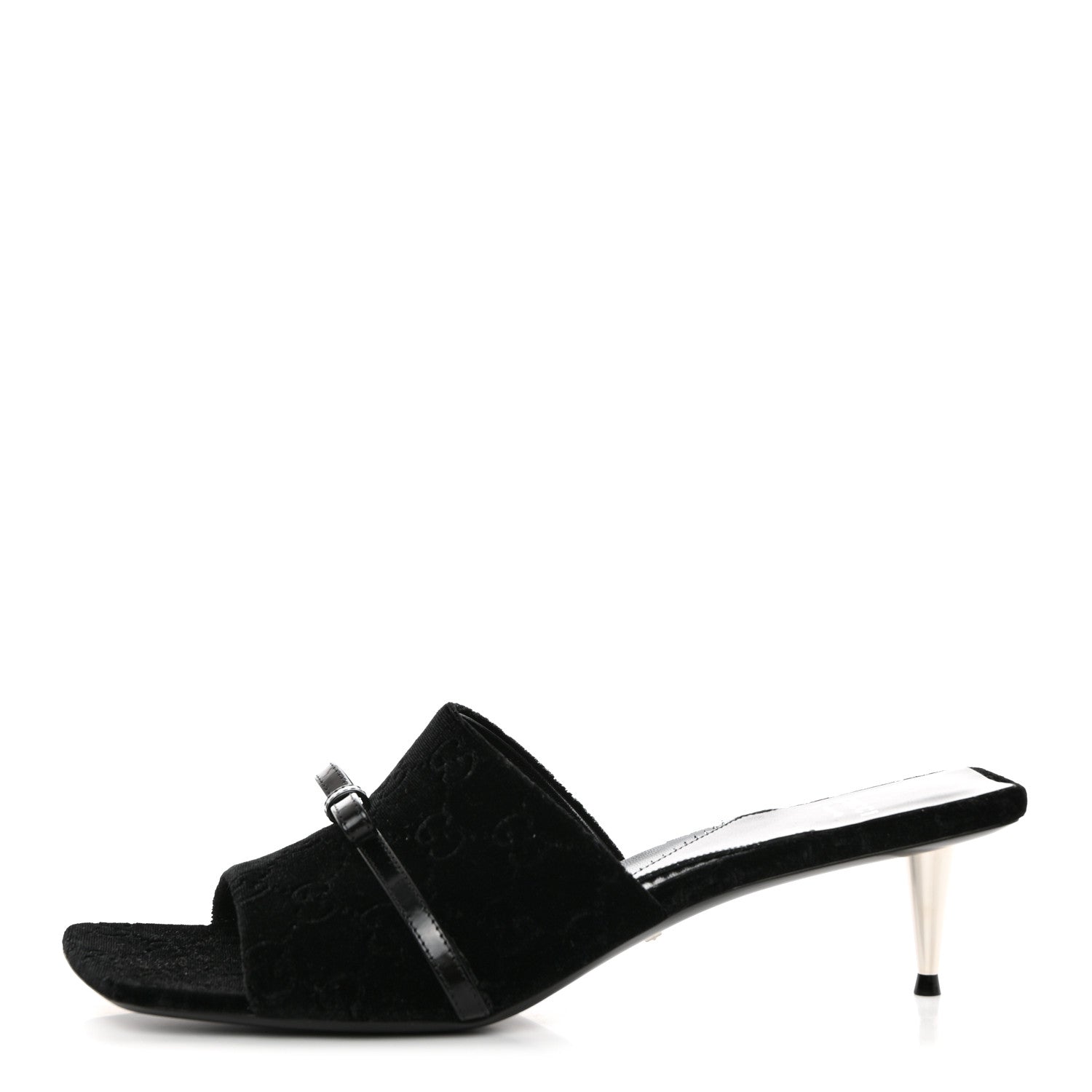 Gucci New Velvet Ashmir Regent Calfskin GG Monogram Square Toe Bow 45mm Slide Sandals 40.5 Black 1 of 9