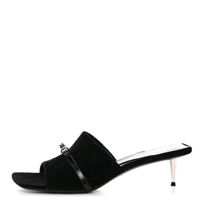 Gucci New Velvet Ashmir Regent Calfskin GG Monogram Square Toe Bow 45mm Slide Sandals 40.5 Black 1 of 9