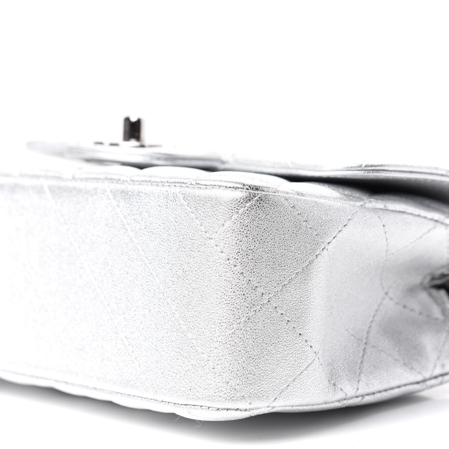 Metallic Lambskin Quilted Mini Rectangular Flap Silver