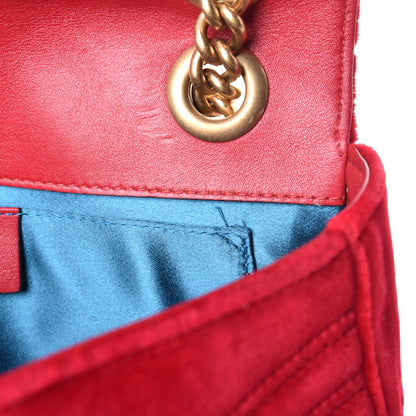 Gucci Velvet Matelasse Mini GG Marmont Shoulder Bag Hibiscus Red 9 of 9