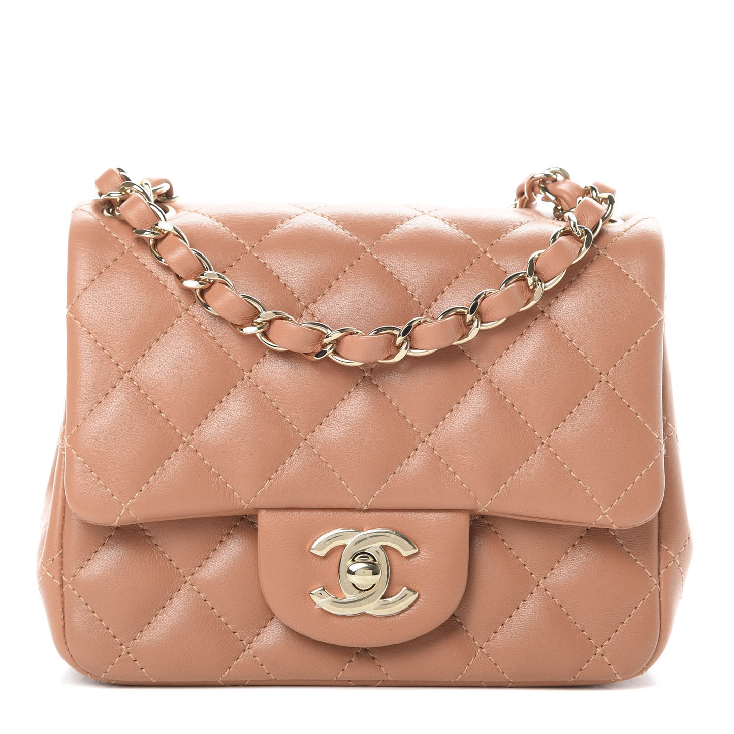 Lambskin Quilted Mini Square Flap Brown